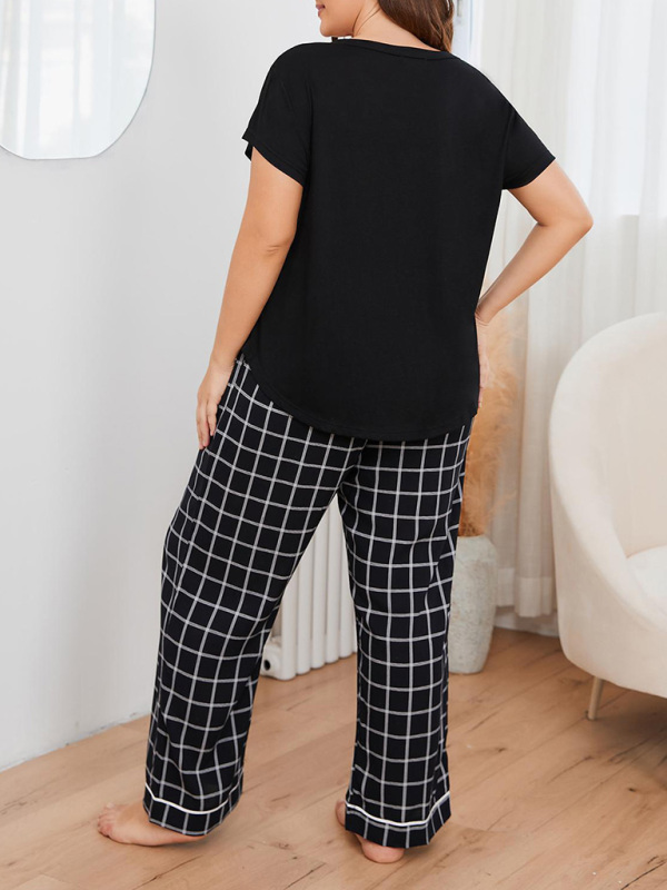 V-Neck Plaid Pajama Set
