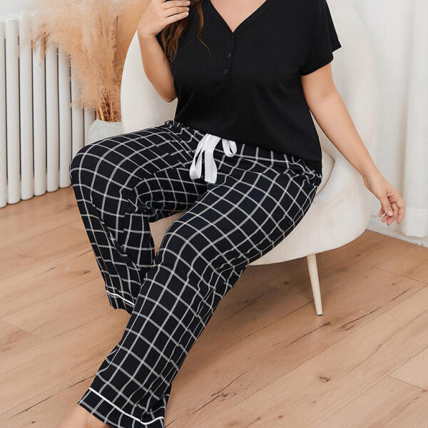 V-Neck Plaid Pajama Set