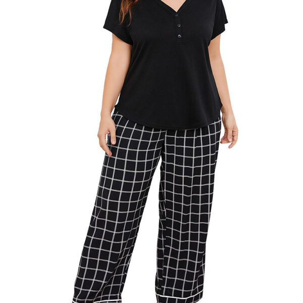 V-Neck Plaid Pajama Set
