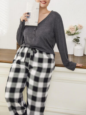 Plaid Trousers Pajamas Set